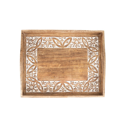 Set 2 Handcrafted Carved Large Leaf Tray 38cm, 33cm - Image 2