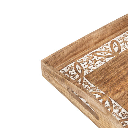 Set 2 Handcrafted Carved Large Leaf Tray 38cm, 33cm - Image 4