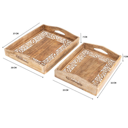 Set 2 Handcrafted Carved Large Leaf Tray 38cm, 33cm - Image 5