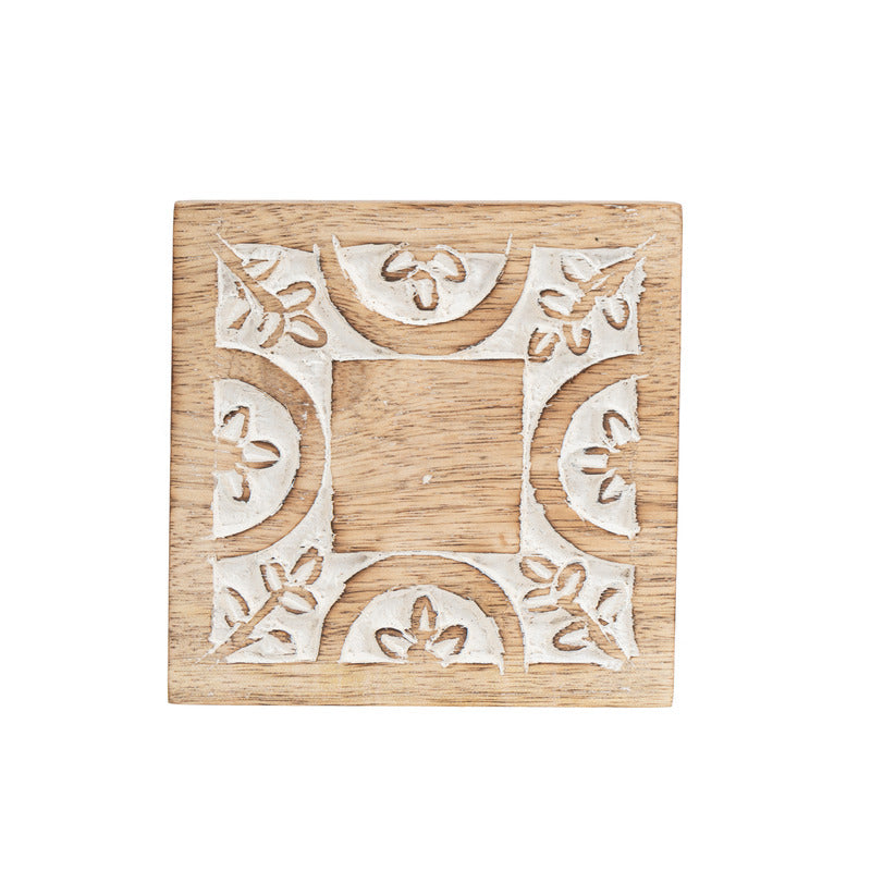 Handcrafted Carved 4pc Coaster Set in Holder 13cm - Image 4