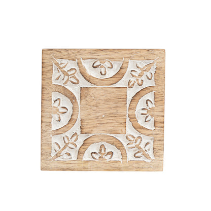 Handcrafted Carved 4pc Coaster Set in Holder 13cm - Image 4