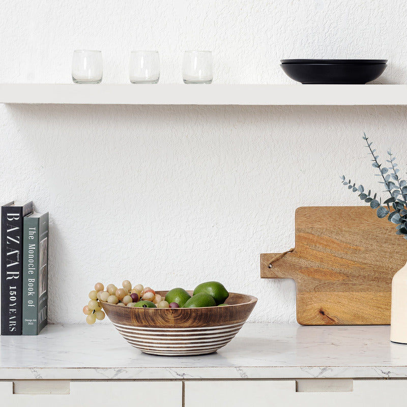 Handcrafted Bowl w Subtle White Carving 30cm - Image 3