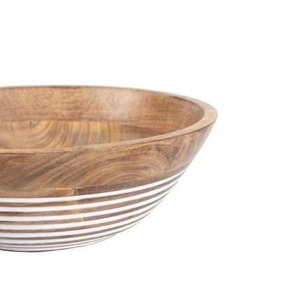 Handcrafted Bowl w Subtle White Carving 30cm - Image 4