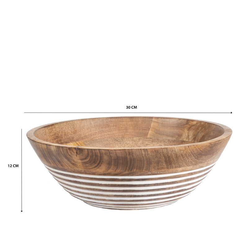 Handcrafted Bowl w Subtle White Carving 30cm - Image 5