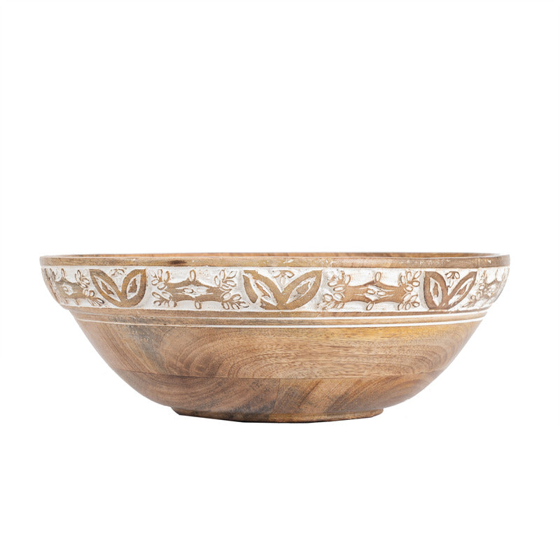 Handcrafted Bowl w Leaf Carving 30cm - Image 2