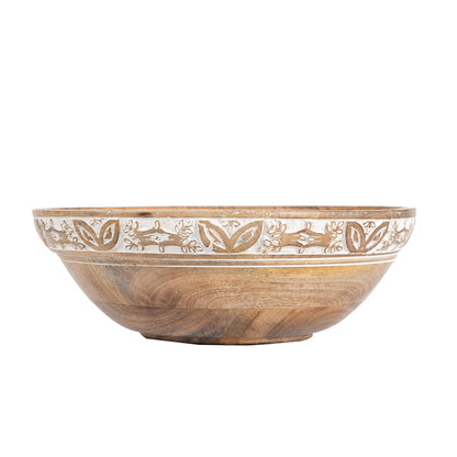 Handcrafted Bowl w Leaf Carving 30cm - Image 2