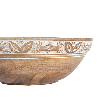 Handcrafted Bowl w Leaf Carving 30cm - Image 4