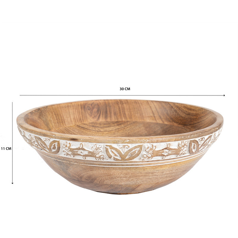 Handcrafted Bowl w Leaf Carving 30cm - Image 5