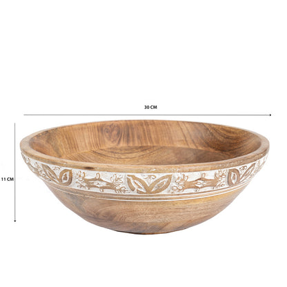 Handcrafted Bowl w Leaf Carving 30cm - Image 5