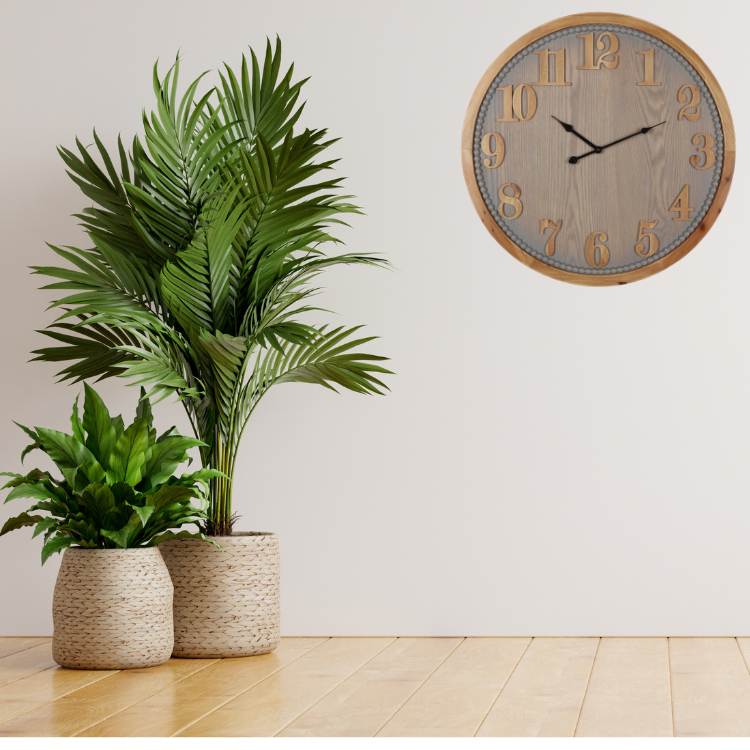 Contemporary Grey Timber Wall Clock 60cm - Image 2