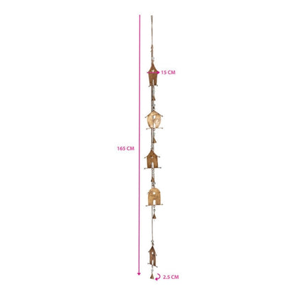 Handcrafted Houses w Bells Hanging Mobile 145cm - Image 3