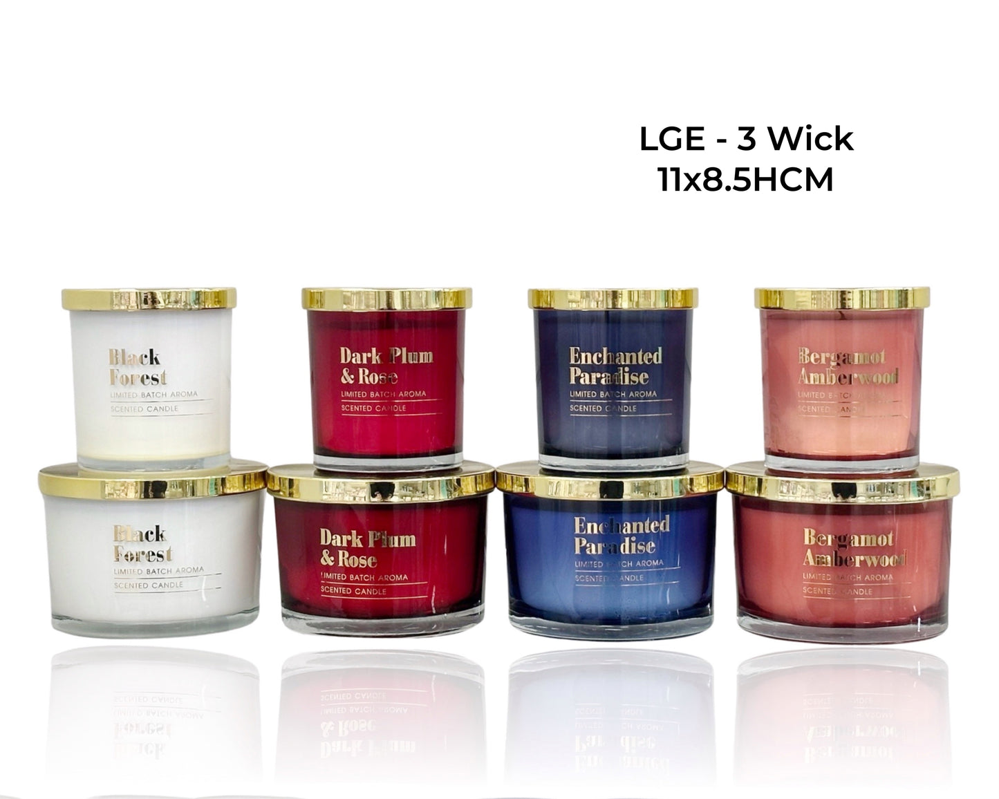 bulk 12 Elegant Glass Candle w/ Gold Lid Assorted 11cm