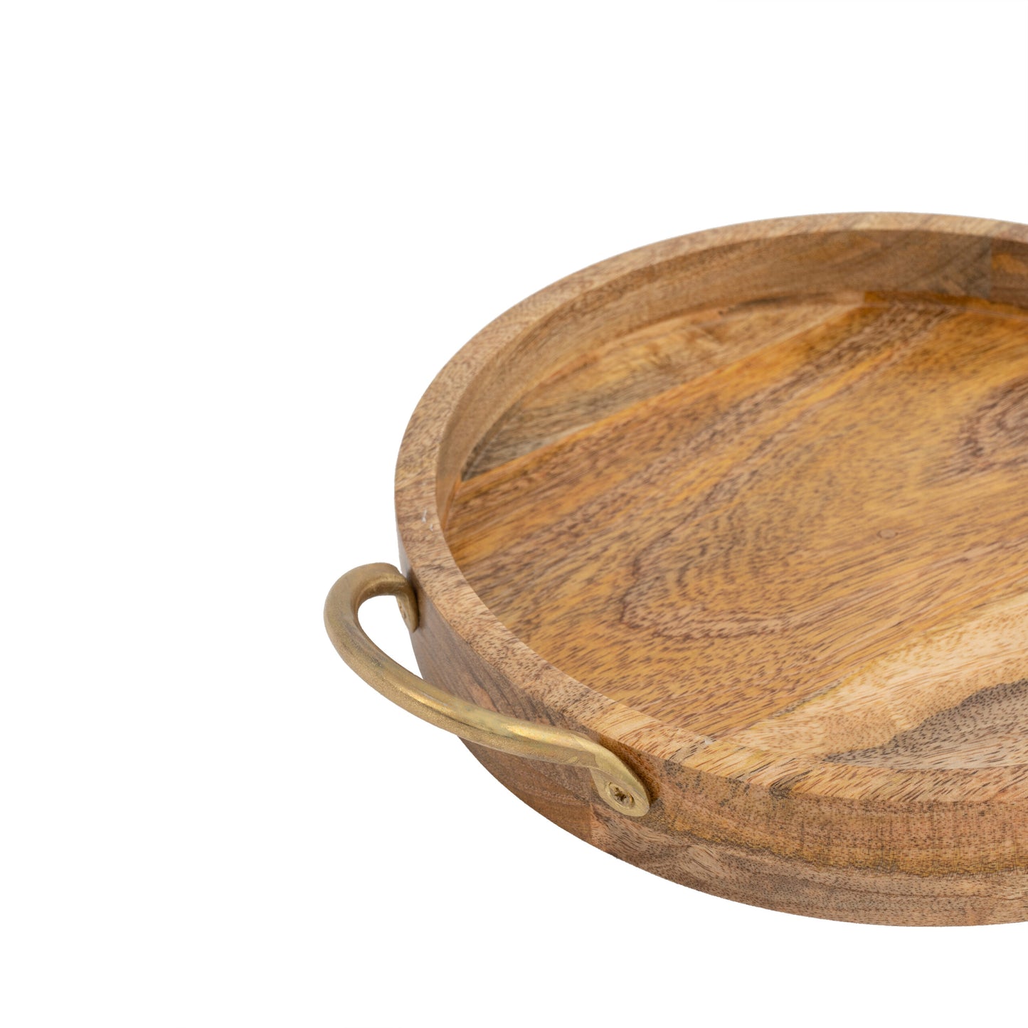 Handcrafted Mango Wood Round Tray W Handles 34cm - Image 3