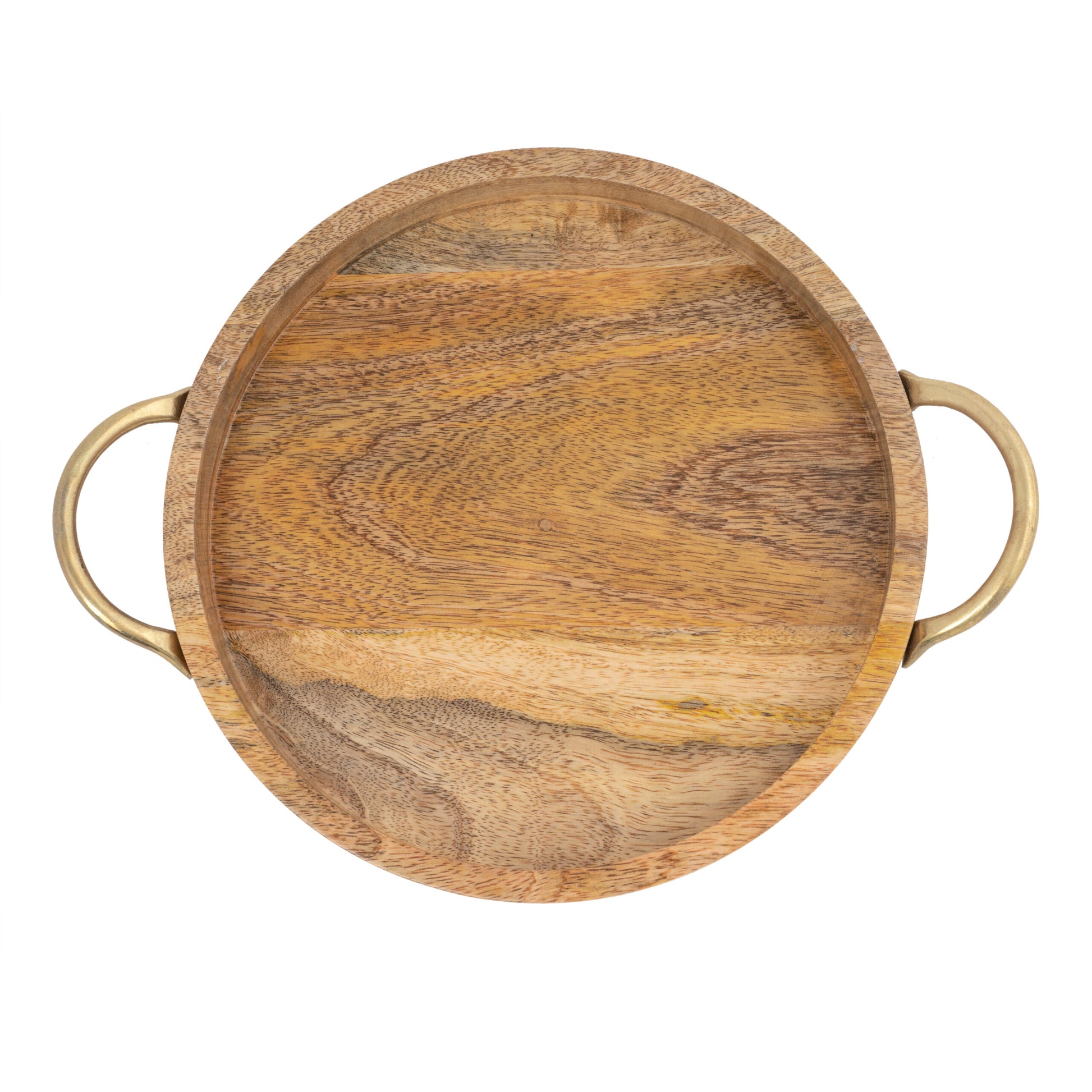 Handcrafted Mango Wood Round Tray W Handles 34cm - Image 4