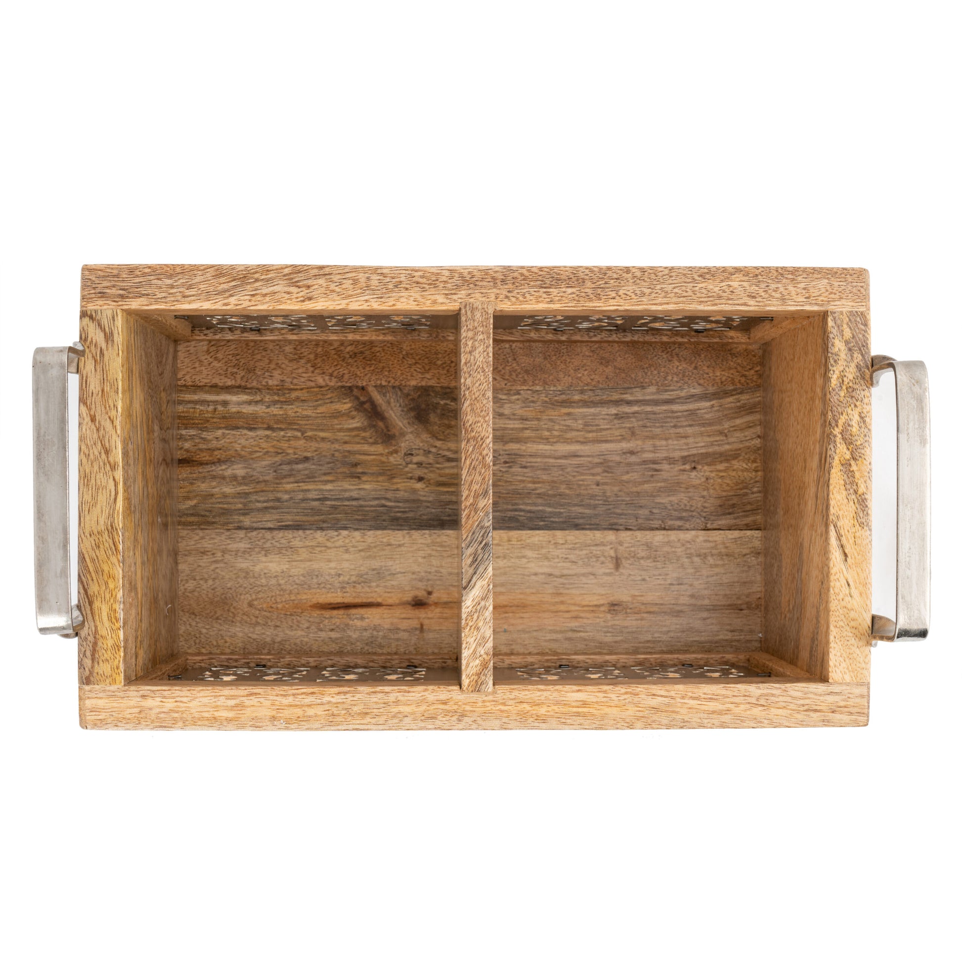 Handcrafted Mango Wood Cutlery / Storage Caddy Two Division 20cm - Image 4