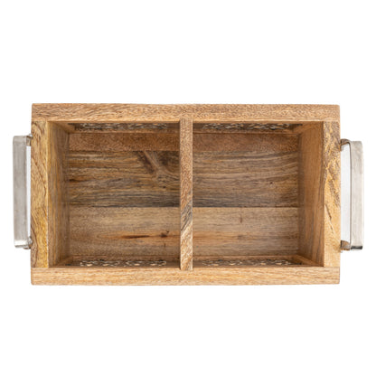 Handcrafted Mango Wood Cutlery / Storage Caddy Two Division 20cm - Image 4
