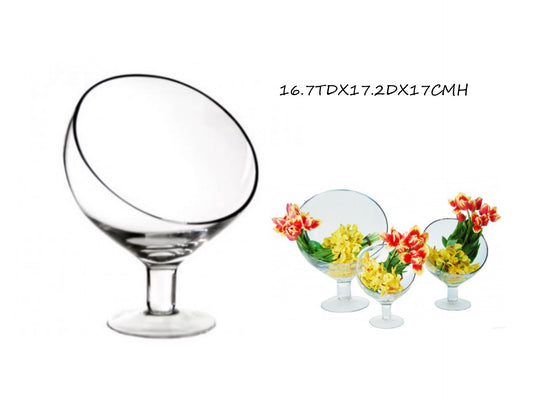 bulk 6 Glass Vase Round Slanted Top 17cm