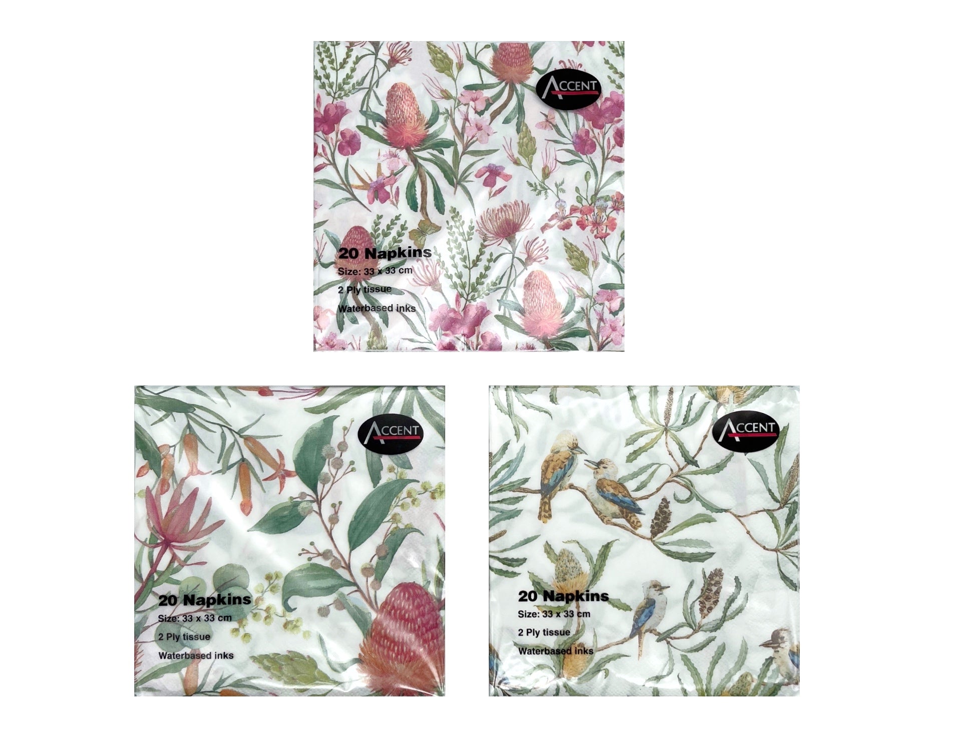 bulk 48 Australian Native Napkin 2Ply Assorted 33cm