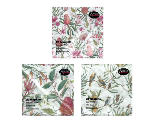 bulk 48 Australian Native Napkin 2Ply Assorted 33cm