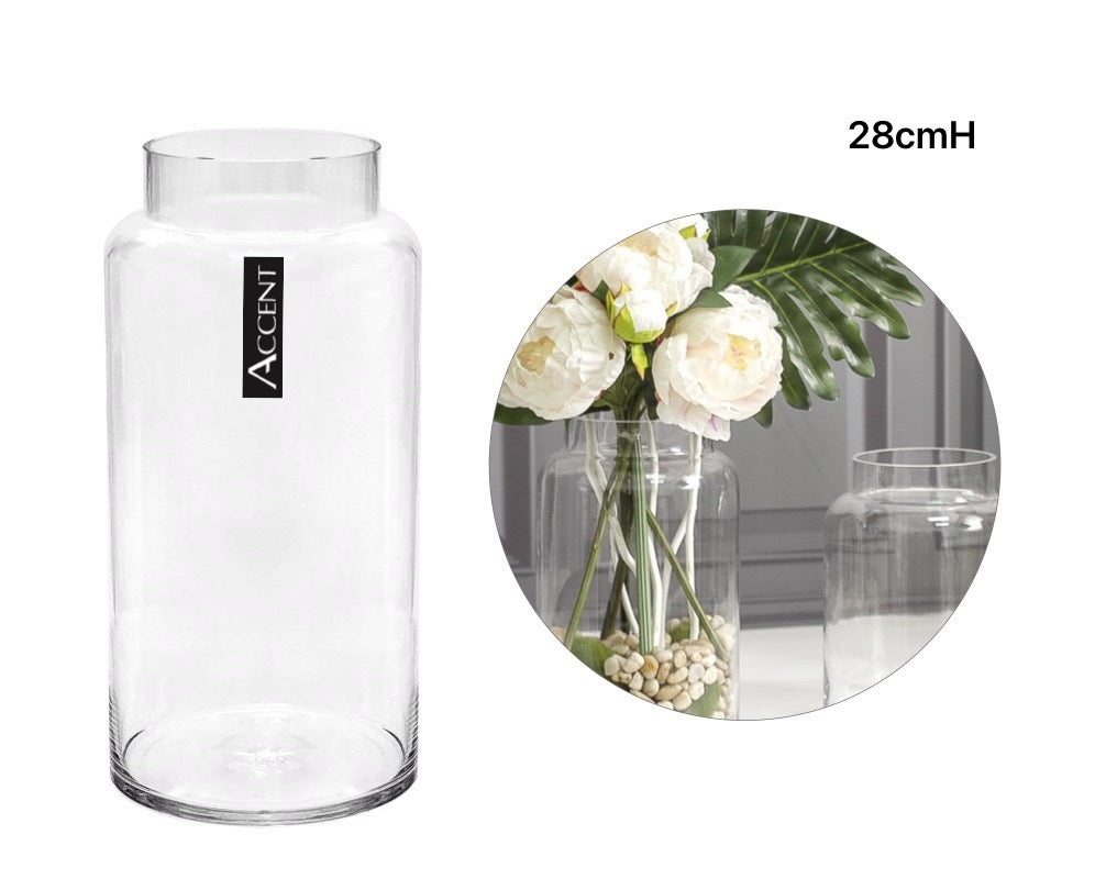 bulk 8 Glass Cylinder Vase w/ Lip 28cm