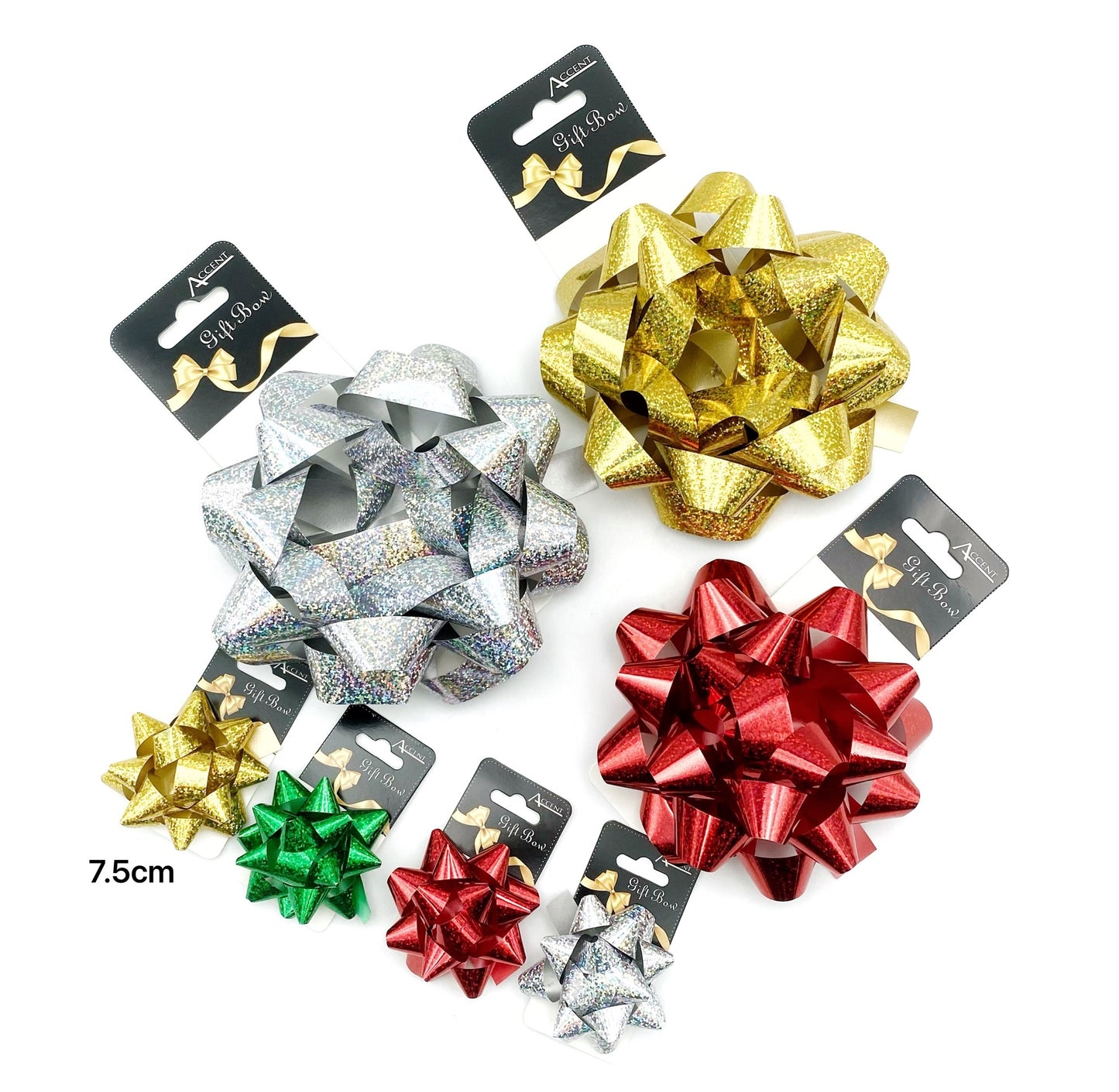 bulk 24 Holographic Gift Bow 7.5cm Cols