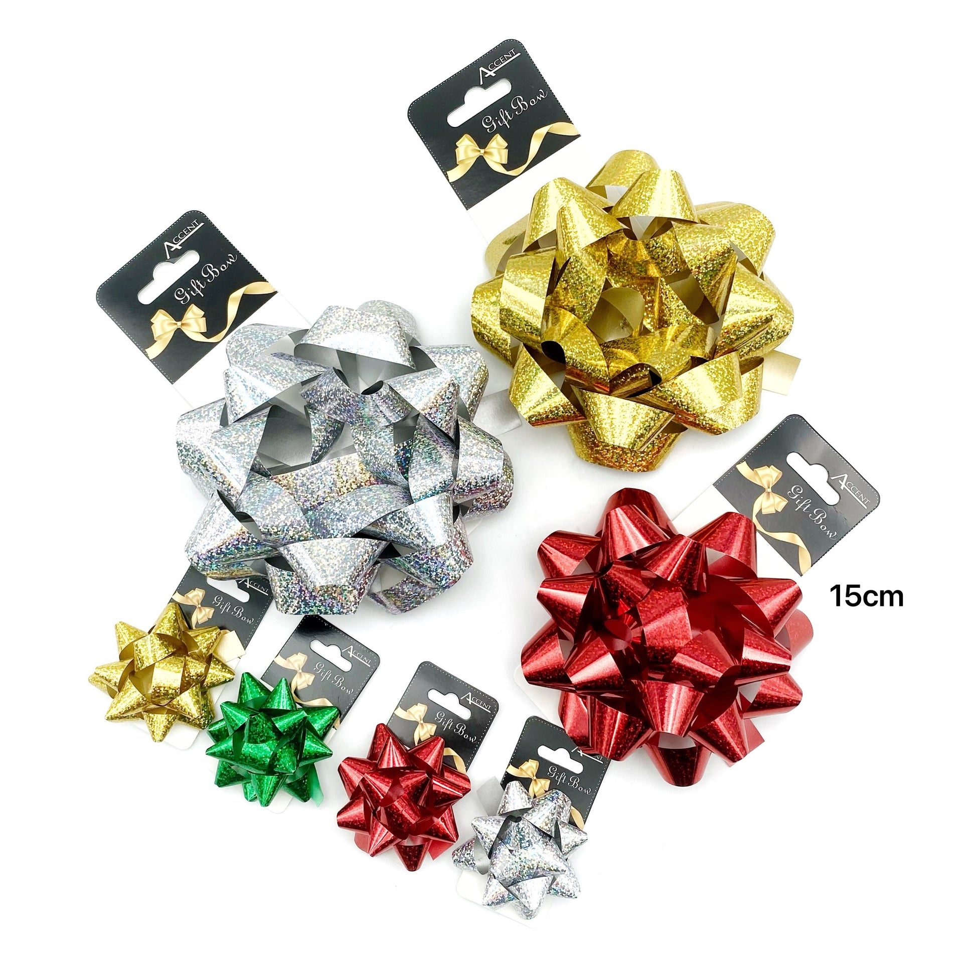 bulk 24 Holographic Gift Bow 15cm Cols
