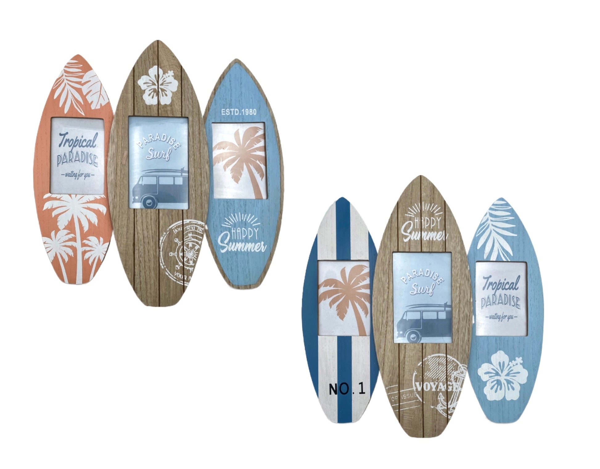 bulk 6 Beach Fun Wooden Surf Board Photo Frame 40cm