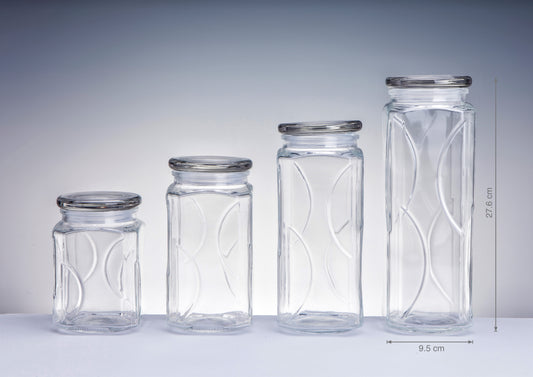 bulk 12 Swirl Embossed Squ Glass Jar w/ Glass Lid 27cm
