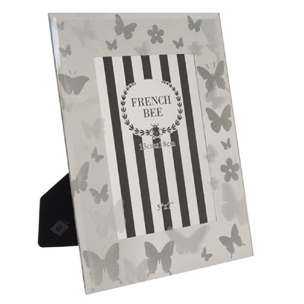 Butterfly Photo Frame 5x7'' Glass Front Gold 21cm