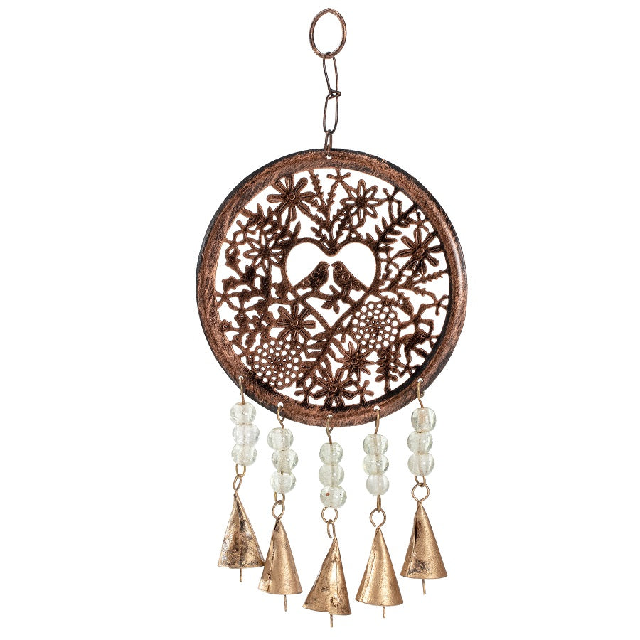 Hanging Birds in Heart w Beads & Bells 35cm