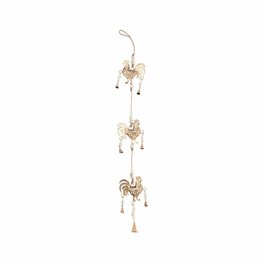 Hanging Roosters w Beads & Bells 80cm