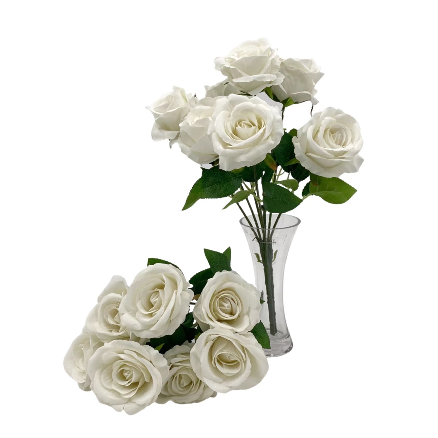 bulk 8 Artificial Rose Bouquet 7 Heads White 46cm