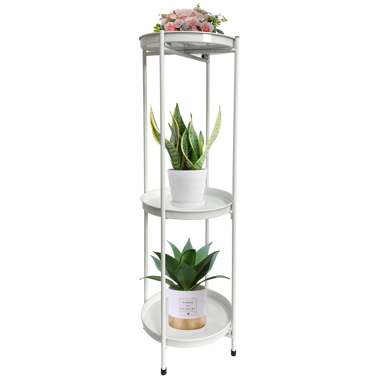 Round White 3 Shelf Display / Plant Stand 81cm