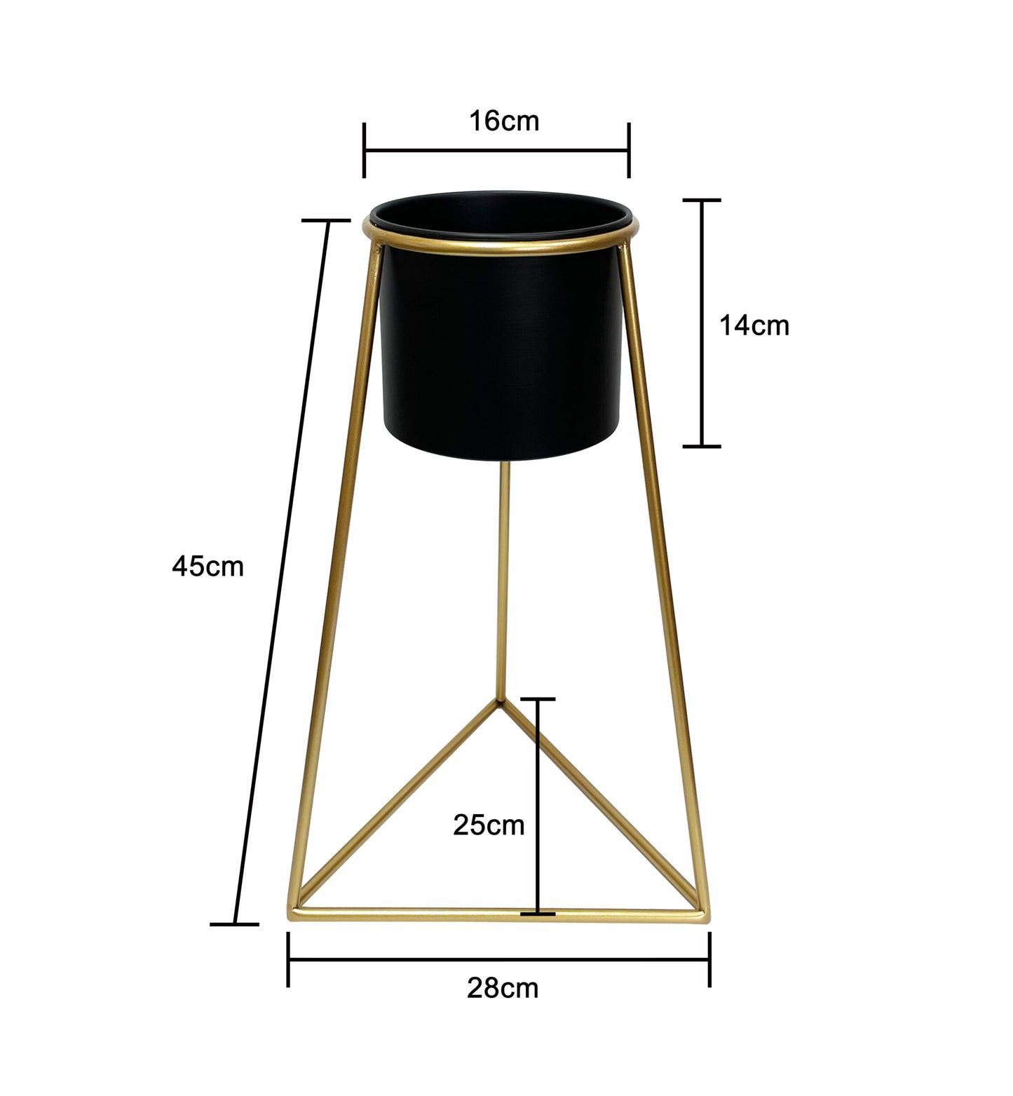 Black Planter on Gold Pyramid Stand 45cm - Image 5
