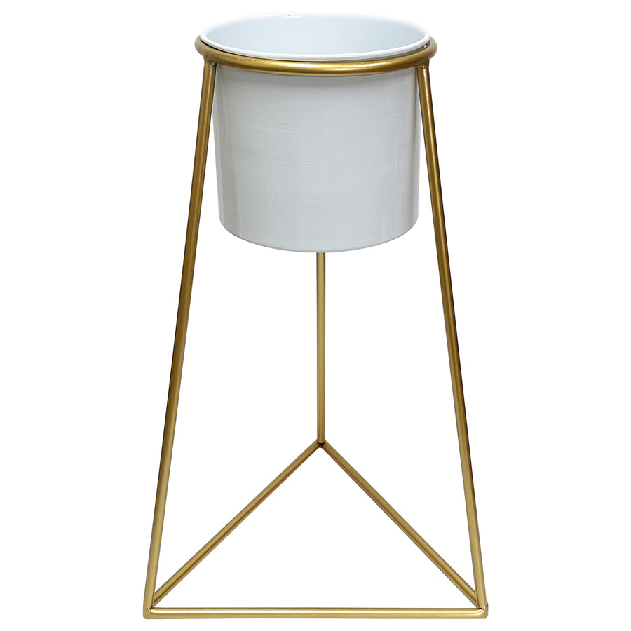 White Planter on Gold Pyramid Stand 45cm - Image 2
