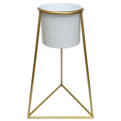 White Planter on Gold Pyramid Stand 45cm - Image 2