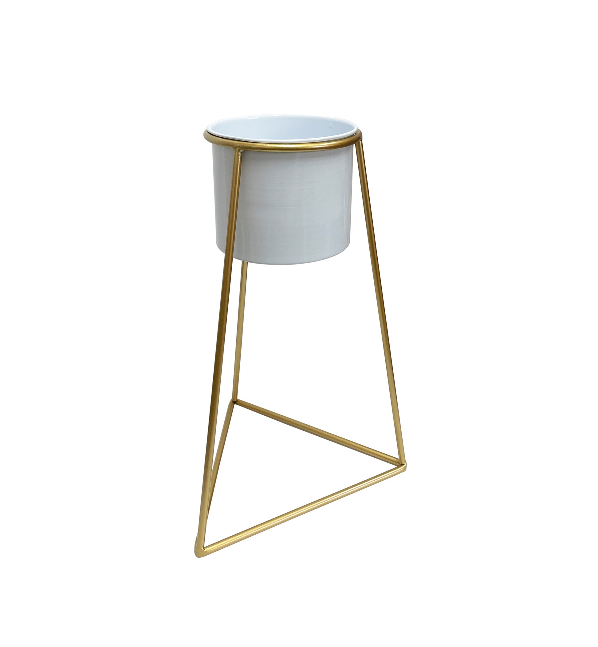White Planter on Gold Pyramid Stand 45cm - Image 3