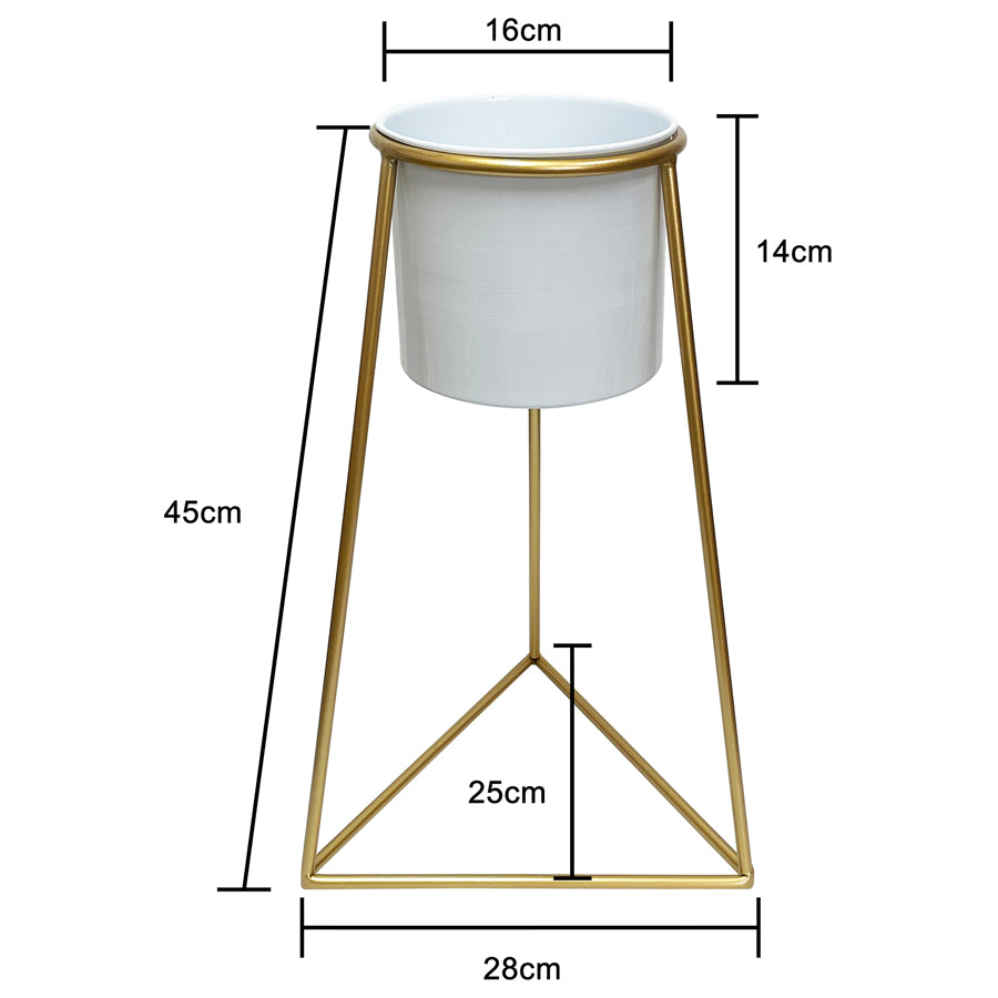 White Planter on Gold Pyramid Stand 45cm - Image 4