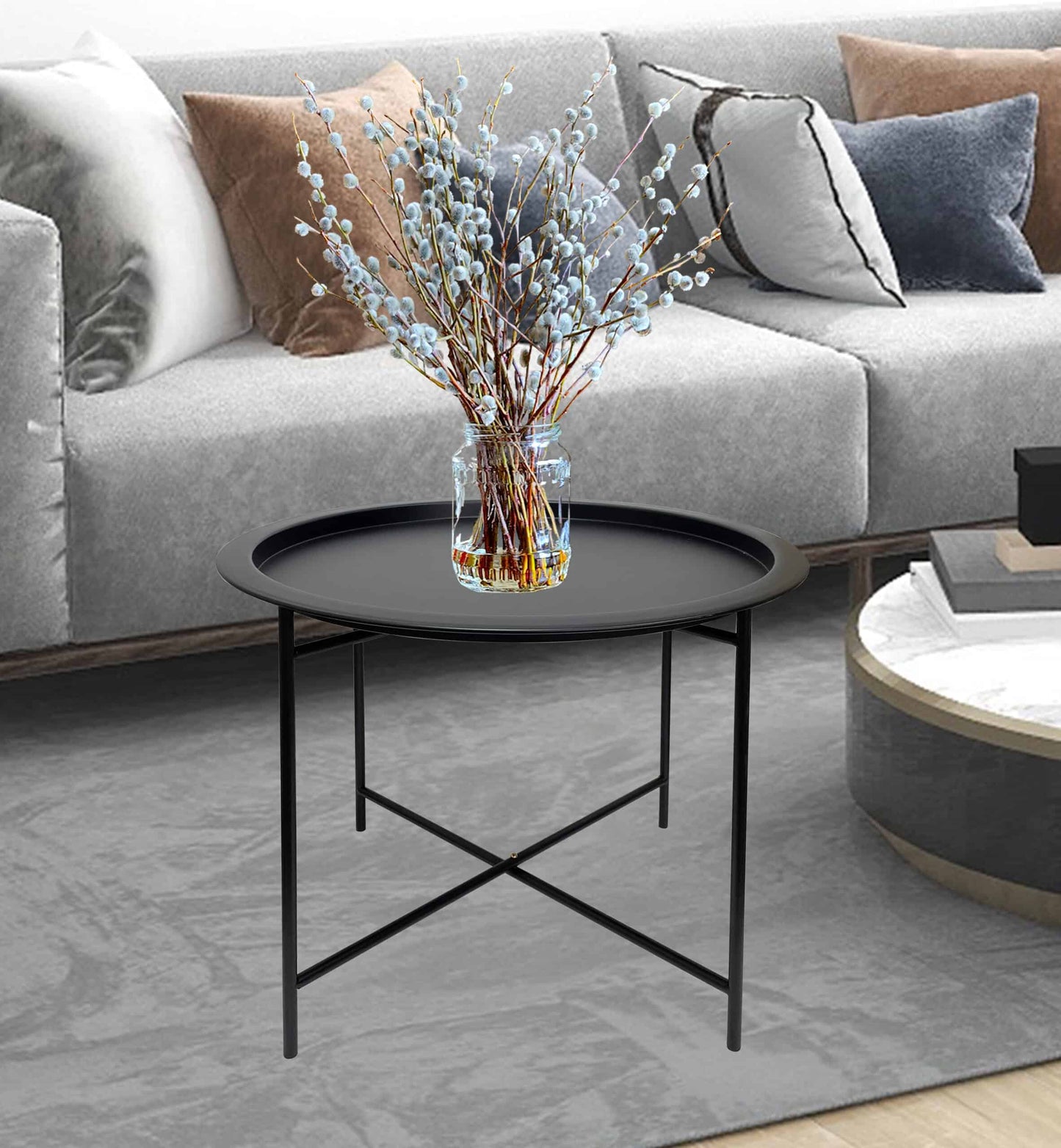 Round Lipped Cross Frame Side Table 47cm - Image 2