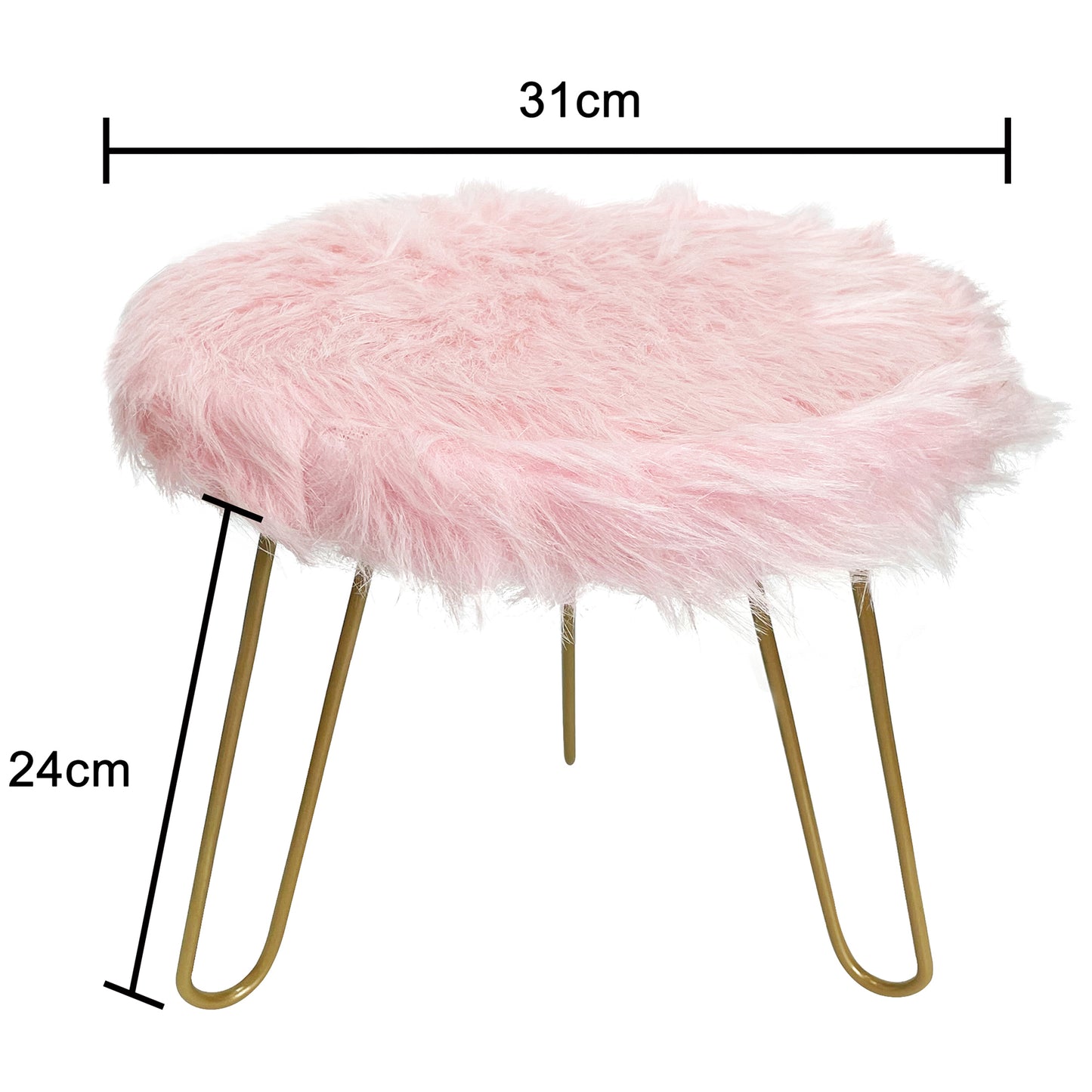 Faux Fur Shaggy Pink 3 Legged Child Stool / Footstool 30cm - Image 2