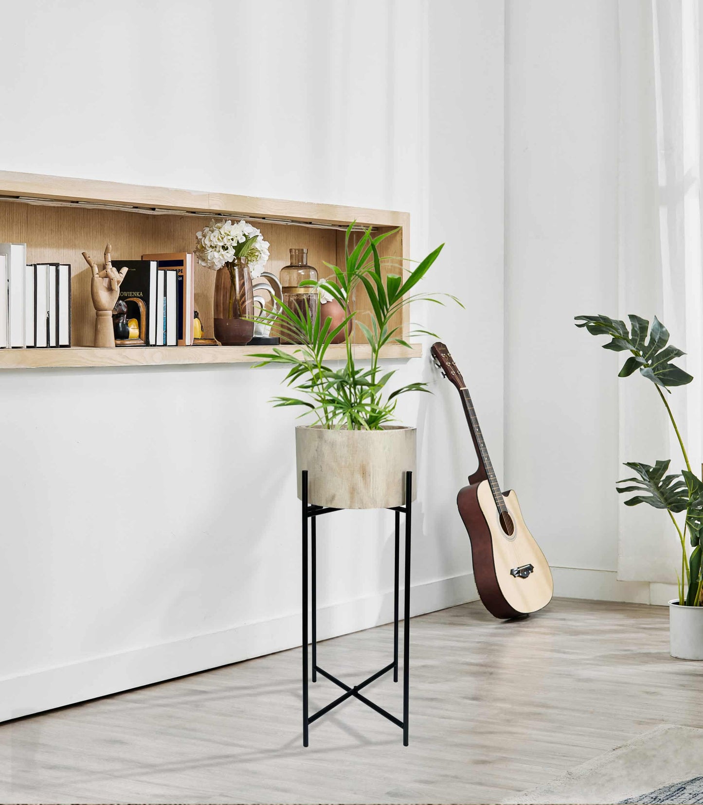 Natural Wood Potplanter on Cross Legged Stand 66cm - Image 3