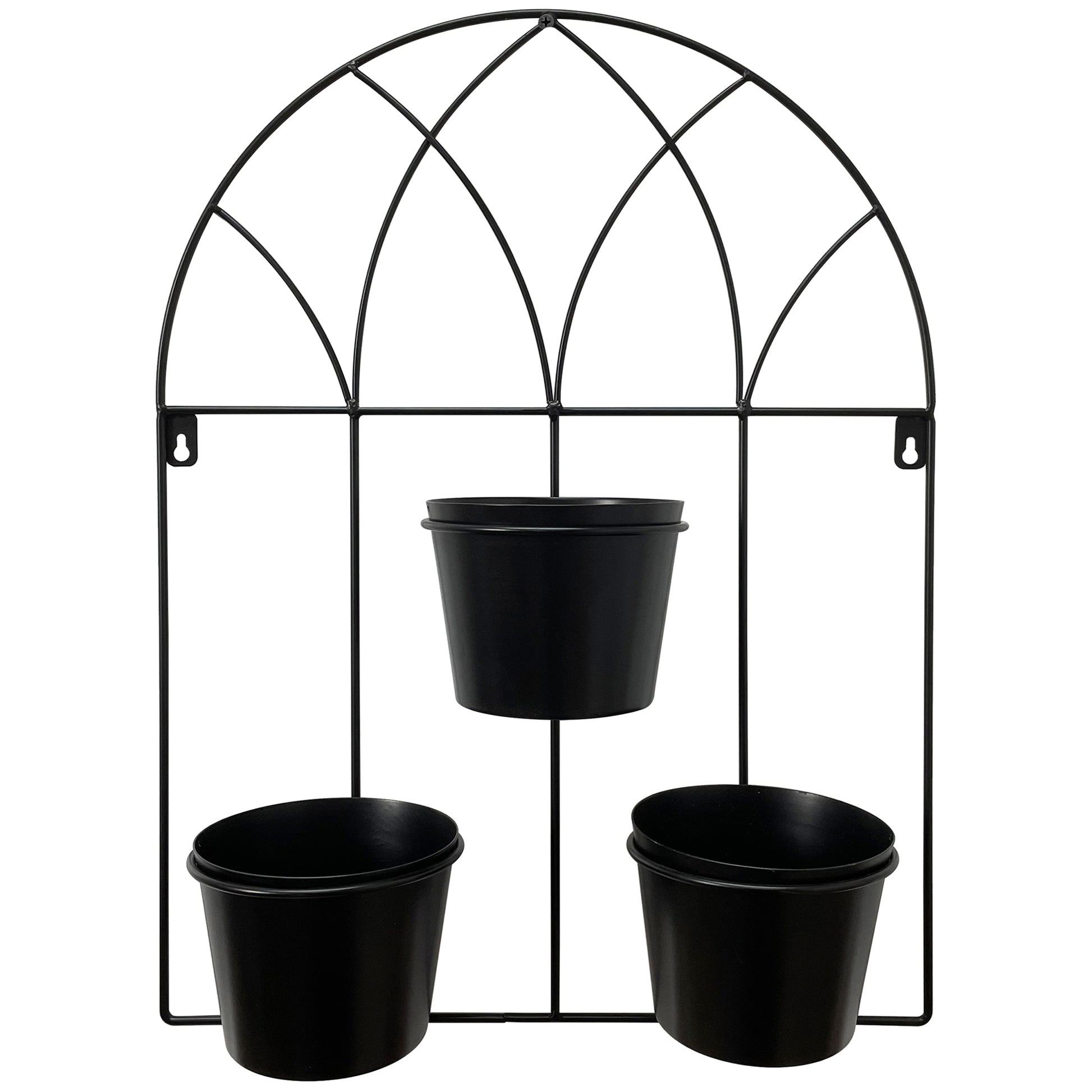 Black Arched 3 Pot Wall Planter 40x52cm - Image 2