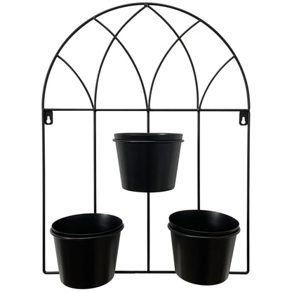 Black Arched 3 Pot Wall Planter 40x52cm - Image 2