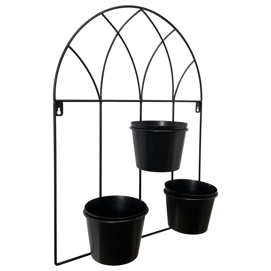 Black Arched 3 Pot Wall Planter 40x52cm - Image 3