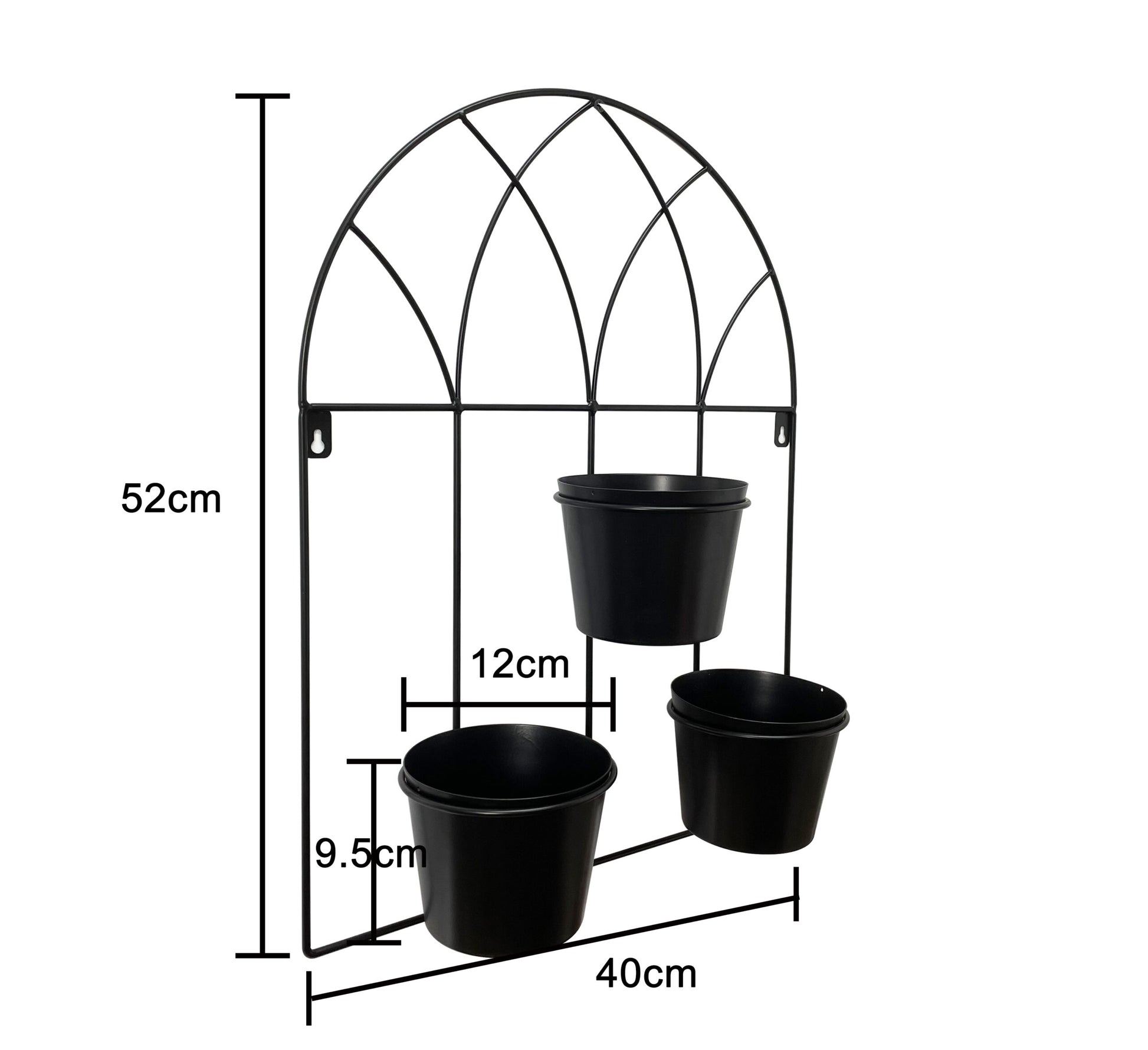 Black Arched 3 Pot Wall Planter 40x52cm - Image 4