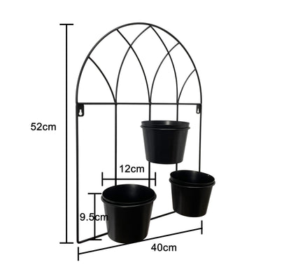 Black Arched 3 Pot Wall Planter 40x52cm - Image 4