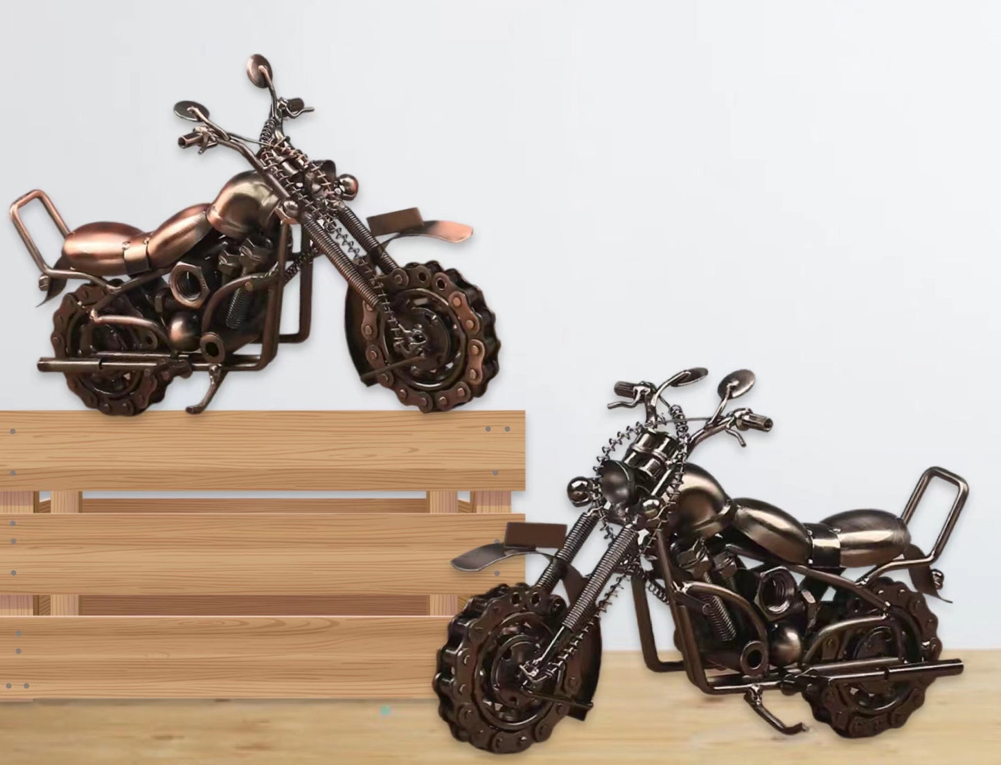 Set 2 Metal Retro Wheel Rotatable Motorcycle 28cm