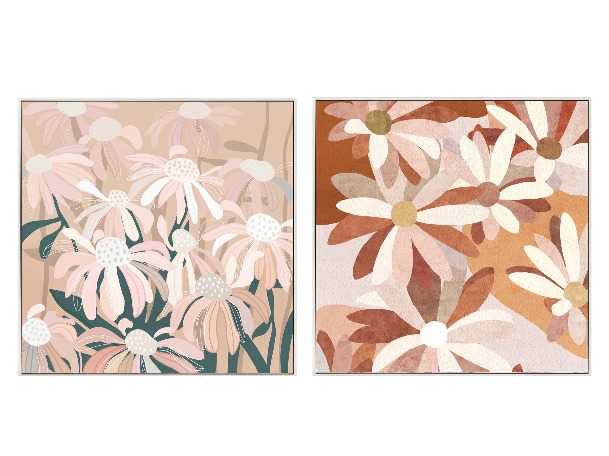 Set 2 Pink Flowers Wall Art 60cm