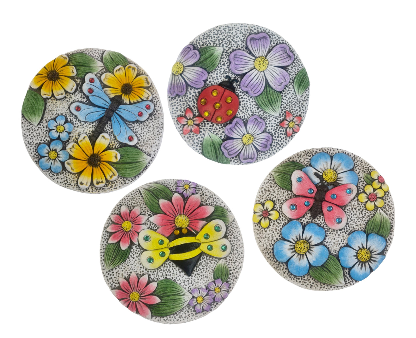 Set 4 Concrete Blooming Garden Round Plaque 21cm