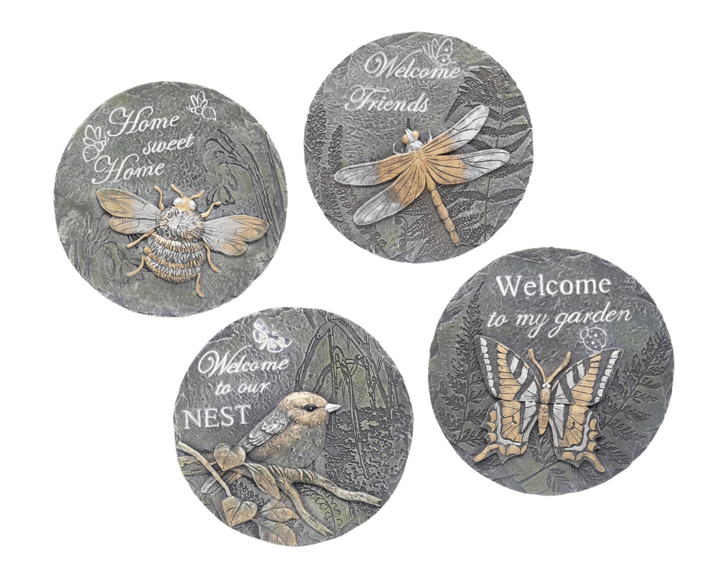 Set 4 Concrete Welcome Plaques 25cm